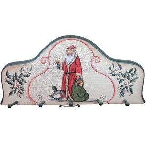 Wood Plaque Vintage Santa Wall Hanging Key Holder Christmas